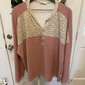 Adora Color Block Leopard Print Top LS M Oversized